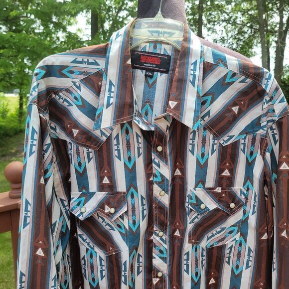 Rock & Roll Men's Modern Fit Denim Blue Long Sleeve Button Down Shirt Size XXL - Picture 5 of 14